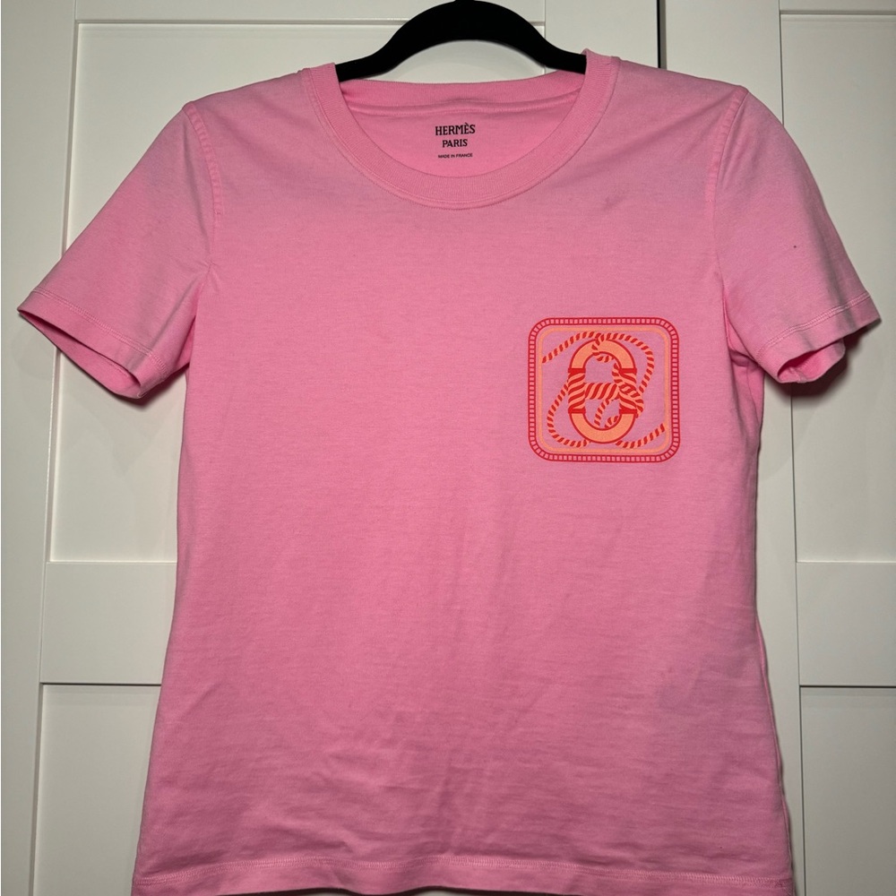 Hermes Pink T-Shirt with Orange Logo size 36 like new